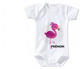 Body bébé Flamant rose + prénom 12/18 mois manches Courtes