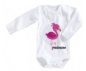 Body bébé Flamant rose + prénom 12/18 mois manches Courtes