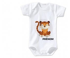 Body bébé Tigre style 1 + prénom 6/12 mois manches Courtes