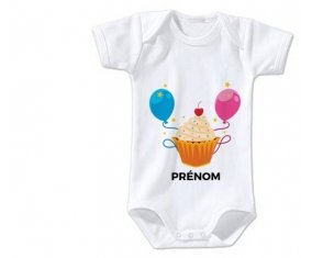 Body bébé Gâteau ballon anniversaire + prénom 3/6 mois manches Longues