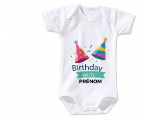 Body bébé Birthday party style 1 + prénom 6/12 mois manches Courtes