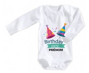 Body bébé Birthday party style 1 + prénom 6/12 mois manches Courtes