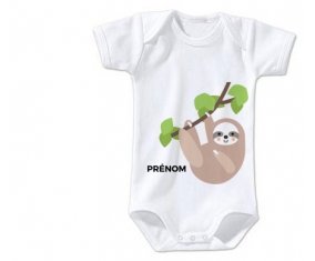 Body bébé Paresseux arbre style 1 + prénom 6/12 mois manches Longues
