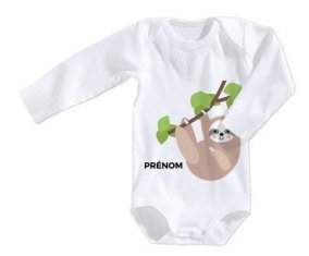 Body bébé Paresseux arbre style 1 + prénom 6/12 mois manches Longues