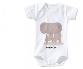 Body bébé Éléphant style 5 + prénom 12/18 mois manches Longues