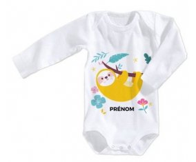 Body bébé Paresseux arbre style 2 + prénom 3/6 mois manches Courtes