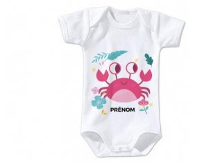Body bébé Crabe + prénom 12/18 mois manches Courtes