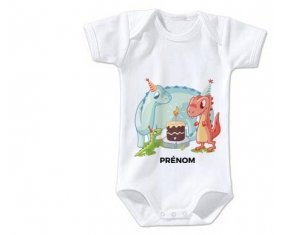 Body bébé Dinosaures anniversaire + prénom 6/12 mois manches Courtes