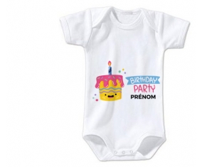 Body bébé Birthday party style 2 + prénom 12/18 mois manches Longues
