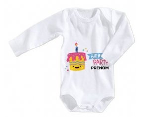 Body bébé Birthday party style 2 + prénom 12/18 mois manches Longues