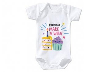 Body bébé Make a wish + prénom 3/6 mois manches Courtes