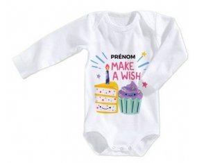 Body bébé Make a wish + prénom 3/6 mois manches Courtes