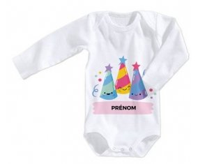 Body bébé Birthday party style 3 + prénom 6/12 mois manches Longues