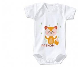 Body bébé Renard style 1 + prénom 6/12 mois manches Longues