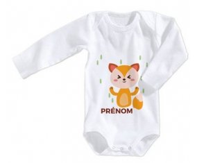Body bébé Renard style 1 + prénom 6/12 mois manches Longues