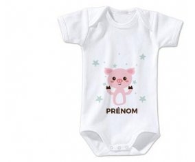 Body bébé Cochon + prénom 12/18 mois manches Courtes