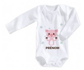 Body bébé Cochon + prénom 12/18 mois manches Courtes