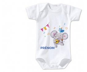 Body bébé Éléphant party + prénom 3/6 mois manches Longues