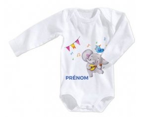 Body bébé Éléphant party + prénom 3/6 mois manches Longues