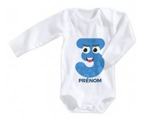 Body bébé Trois ans anniversaire style 3 + prénom 3/6 mois manches Courtes