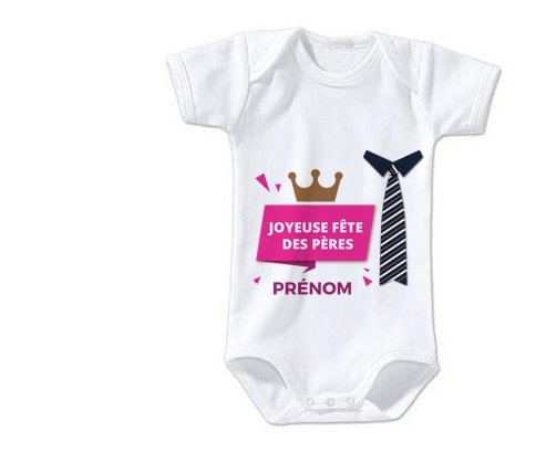 Body Bebe Personnalise Joyeuse Fetes Des Peres Style 2 Fille Prenom En Coton