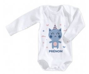 Body bébé Chat anniversaire + prénom 6/12 mois manches Longues