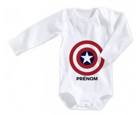 Body bébé Captain america + prénom 3/6 mois manches Longues