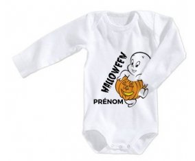 Body bébé Halloween casper + prénom 3/6 mois manches Longues