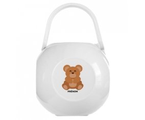 Boîte à sucette Ours + prénom de couleur Blanche