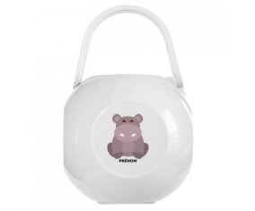 Boîte à sucette Hippopotame + prénom de couleur Blanche
