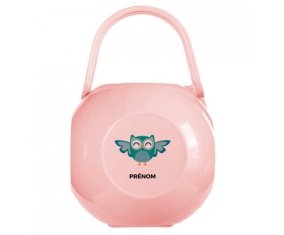 Boîte à sucette hibou rigolo + prénom de couleur Rose