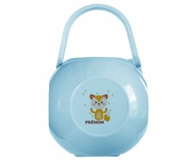 Boîte à sucette Renard style 1 + prénom de couleur Bleue