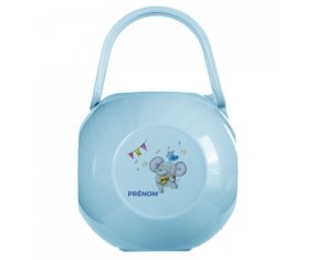 Boîte à sucette Éléphant party + prénom de couleur Bleue