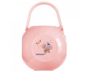Boîte à sucette Éléphant party + prénom de couleur Rose