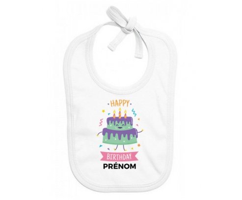 Bavoir bébé design Gâteau anniversaire + prénom