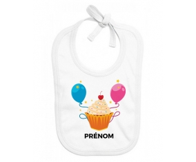 Bavoir bébé design Gâteau ballon anniversaire + prénom
