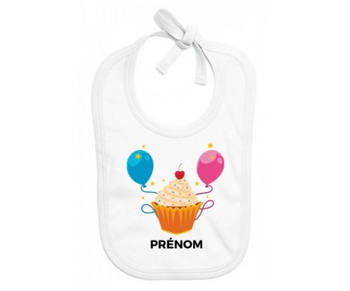 Bavoir bébé design Gâteau ballon anniversaire + prénom
