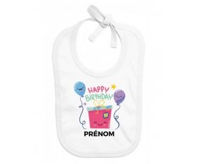 Bavoir bébé design Happy birthday style 4 + prénom