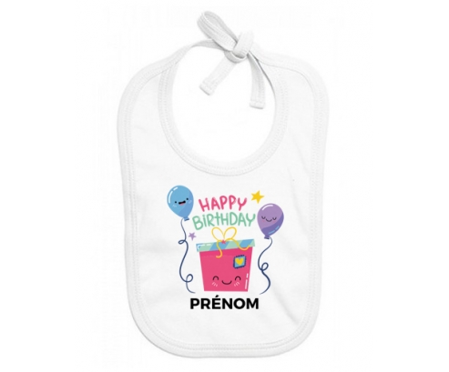 Bavoir bébé design Happy birthday style 4 + prénom