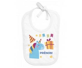 Bavoir bébé design Licorne anniversaire + prénom