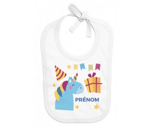 Bavoir bébé design Licorne anniversaire + prénom