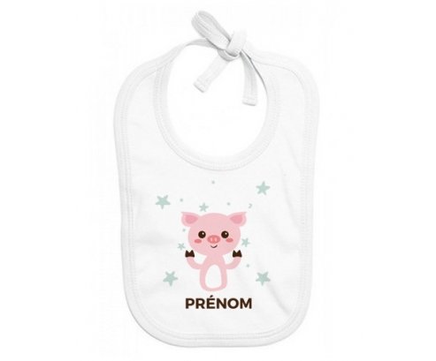 Bavoir bébé design Cochon + prénom