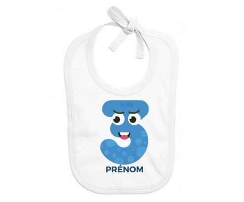 Bavoir bébé design Trois ans anniversaire style 3 + prénom