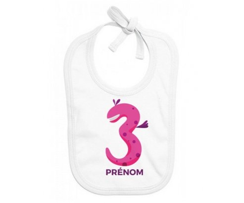 Bavoir bébé design Trois ans anniversaire style 5 + prénom