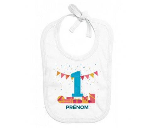 Bavoir bébé design un an anniversaire style 6 + prénom