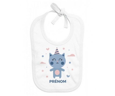 Bavoir bébé design Chat anniversaire + prénom