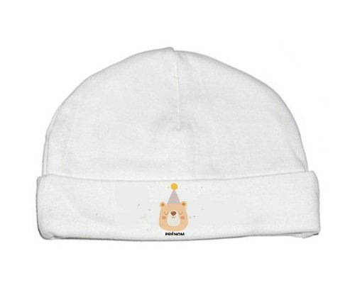 Bonnet bébé design Ours anniversaire + prénom