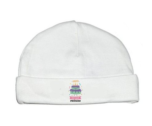 Bonnet bébé design Gâteau anniversaire + prénom
