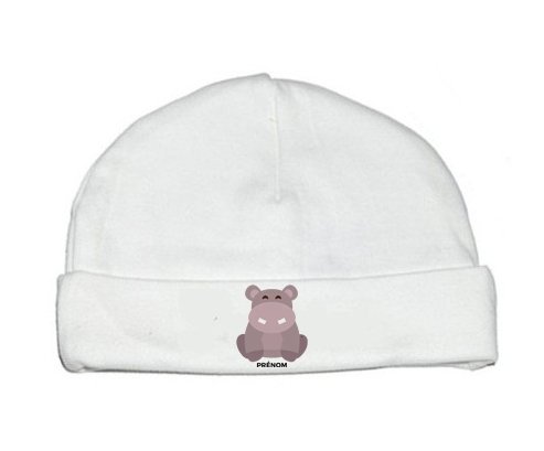 Bonnet bébé design Hippopotame + prénom