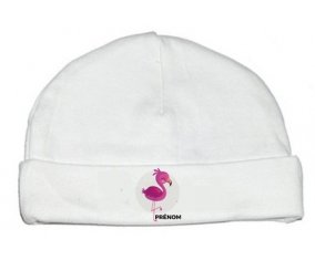 Flamant rose + prénom : Bonnet bébé